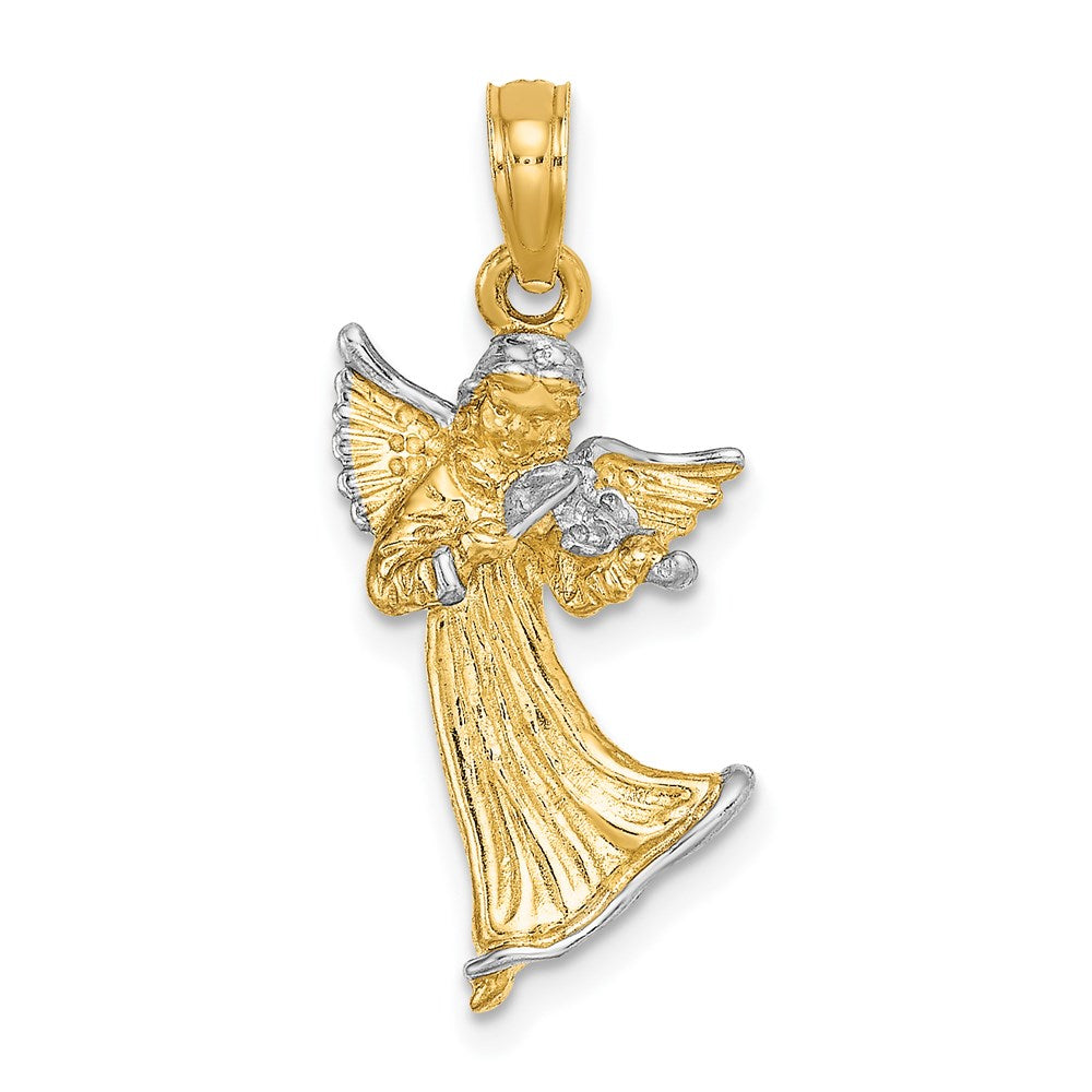 Million Charms 14K Yellow Gold Themed With Rhodium-Plated 3-D Angel Playing Violin Charm