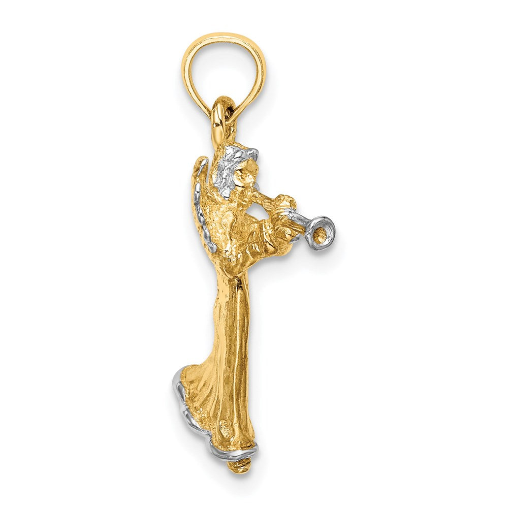 Million Charms 14K Yellow Gold Themed With Rhodium-Plated 3-D Angle Playing Trumpet Charm
