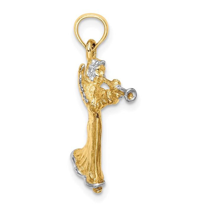 Million Charms 14K Yellow Gold Themed With Rhodium-Plated 3-D Angle Playing Trumpet Charm