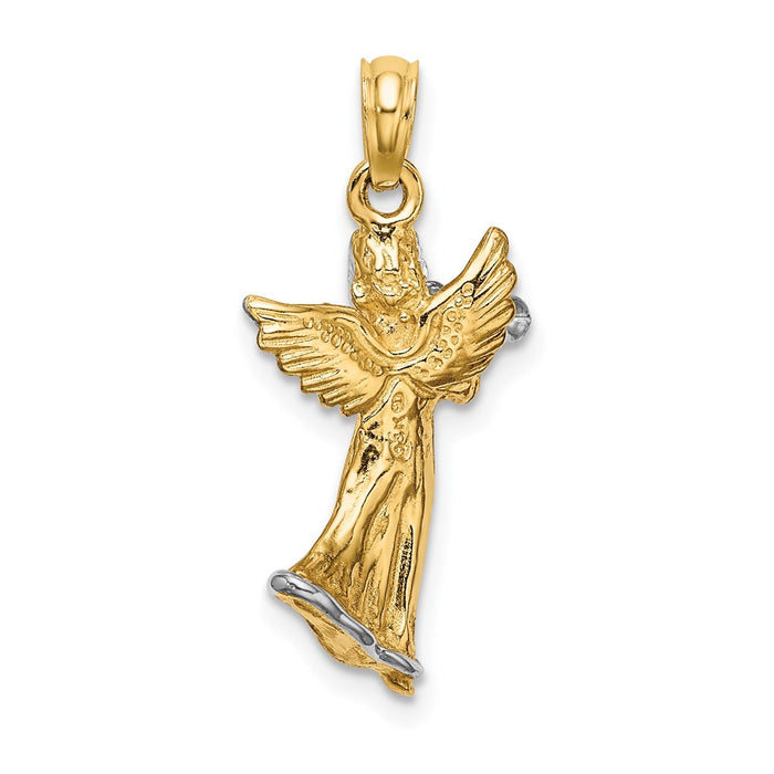 Million Charms 14K Yellow Gold Themed With Rhodium-Plated 3-D Angle Playing Trumpet Charm