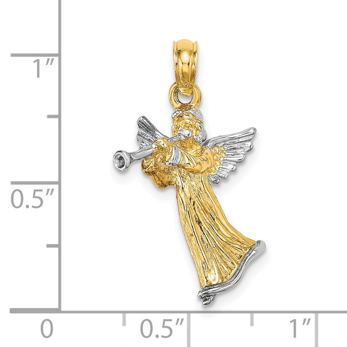 Million Charms 14K Yellow Gold Themed With Rhodium-Plated 3-D Angle Playing Trumpet Charm