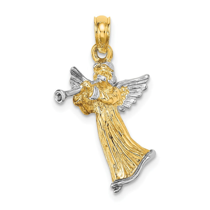 Million Charms 14K Yellow Gold Themed With Rhodium-Plated 3-D Angle Playing Trumpet Charm