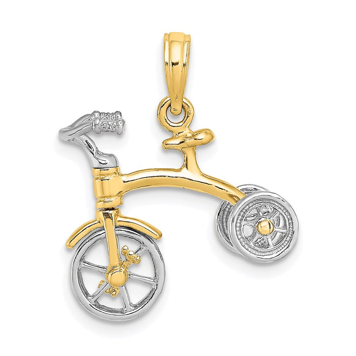 Million Charms 14K 3-D Tricycle With Moveable Handlebars & Wheels Charm