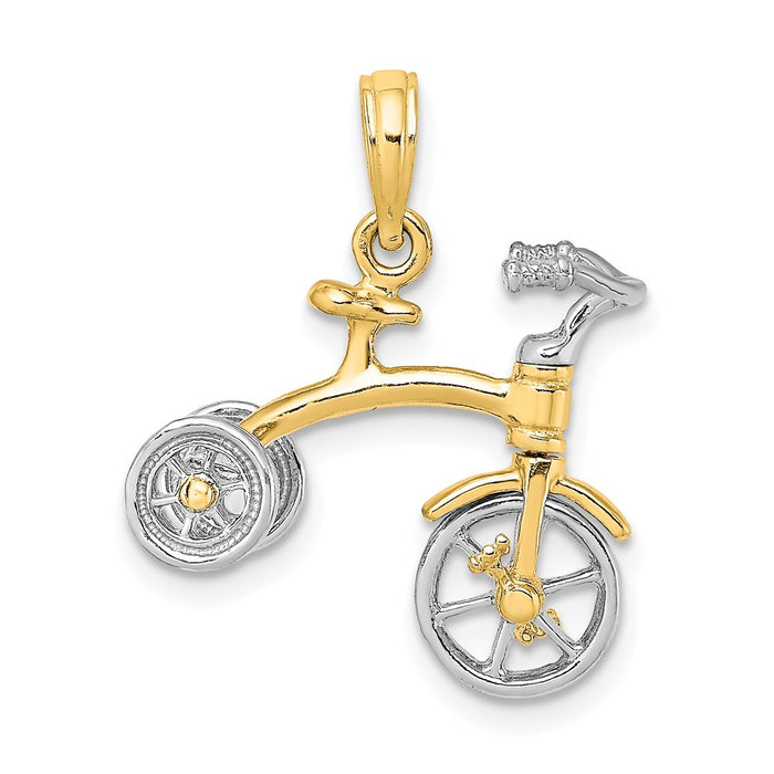 Million Charms 14K 3-D Tricycle With Moveable Handlebars & Wheels Charm