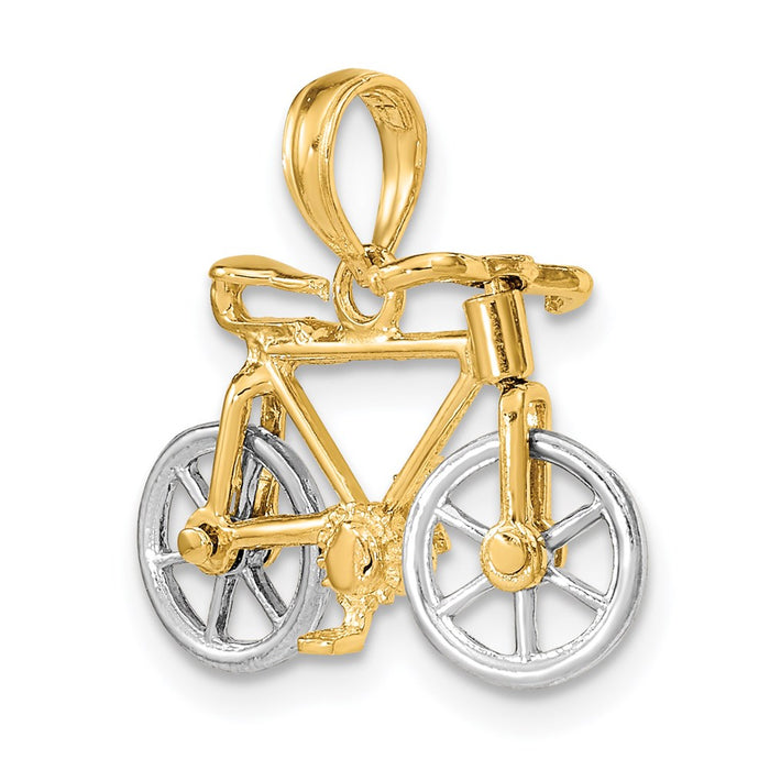 Million Charms 14K Two-Tone 3-D Bicycle With Moveabel Tires Charm
