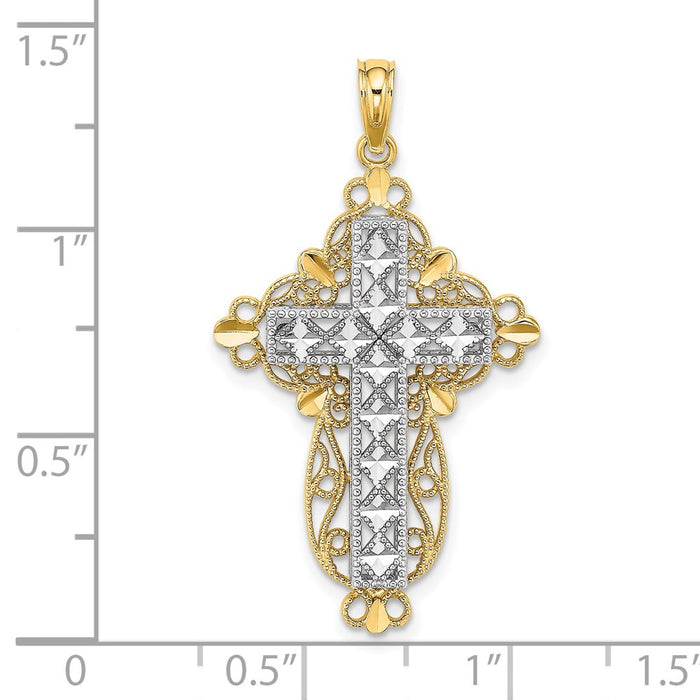 Million Charms 14K With Rhodium-plated 2-D, Diamond-Cut Filigree Relgious Cross Charm