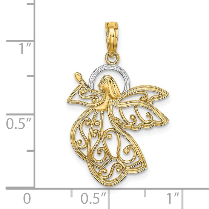 Million Charms 14K Yellow Gold Themed With Rhodium-Plated Flying Angel Charm