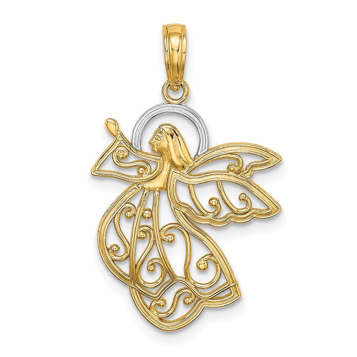 Million Charms 14K Yellow Gold Themed With Rhodium-Plated Flying Angel Charm