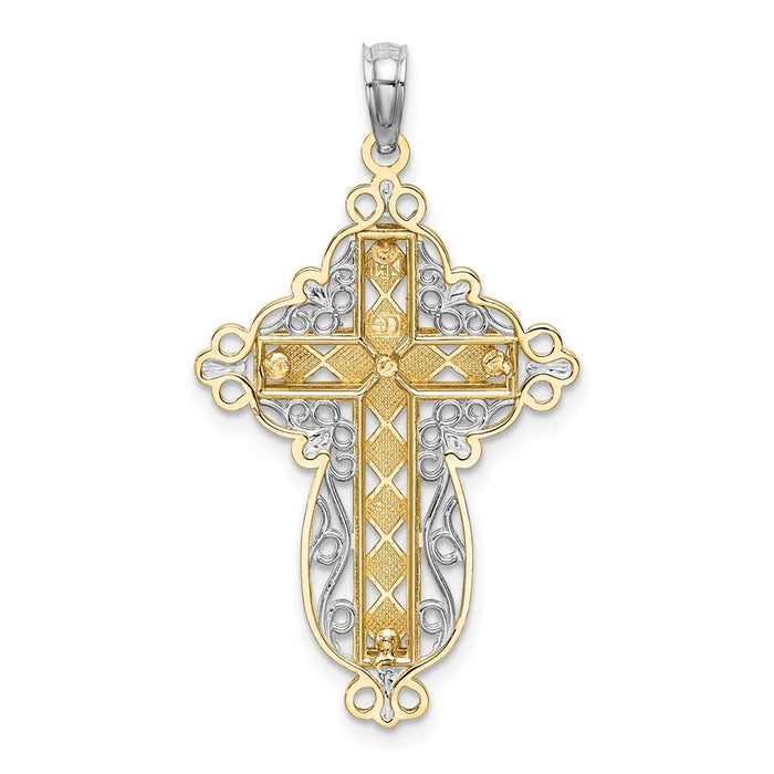 Million Charms 14K Two-Tone 2-D & Diamond-Cut Filigree Relgious Cross Charm