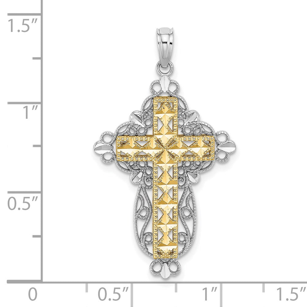 Million Charms 14K Two-Tone 2-D & Diamond-Cut Filigree Relgious Cross Charm