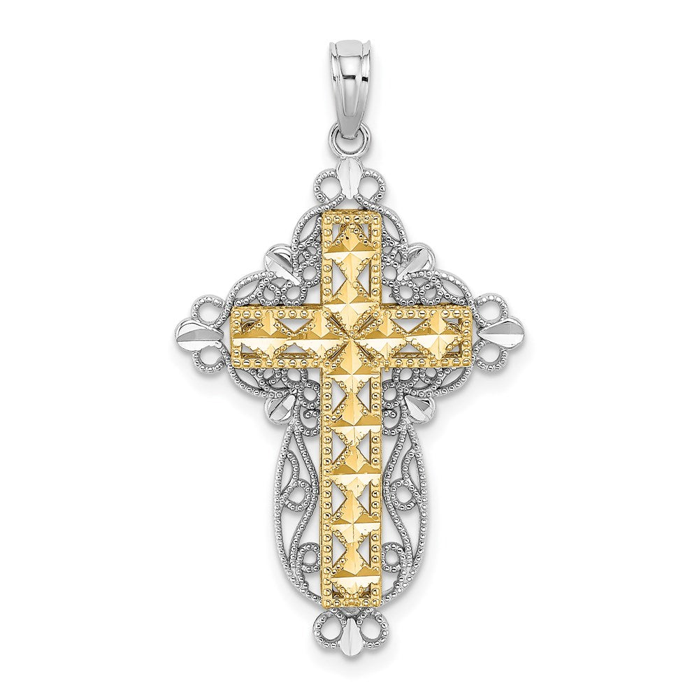 Million Charms 14K Two-Tone 2-D & Diamond-Cut Filigree Relgious Cross Charm