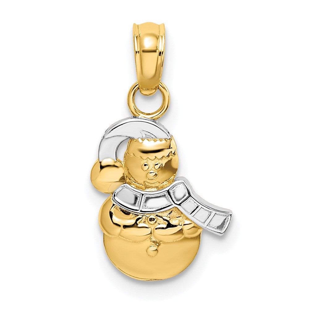 Million Charms 14K Yellow Gold Themed With Rhodium-Plated 2-D Scarf & Hat Snowman Charm