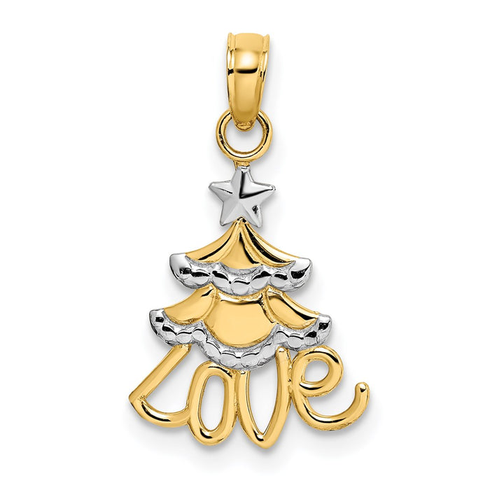 Million Charms 14K Yellow Gold Themed With Rhodium-Plated Christmas Tree Charm