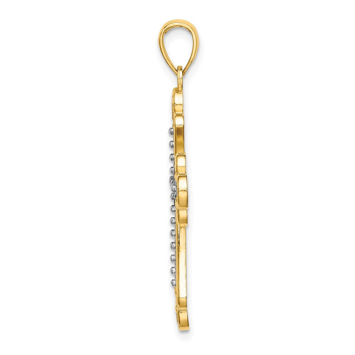 Million Charms 14K Yellow Gold Themed With Rhodium-Plated & Textured Block Relgious Cross Charm