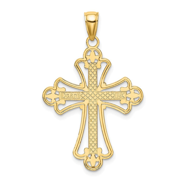 Million Charms 14K Yellow Gold Themed With Rhodium-Plated & Textured Block Relgious Cross Charm