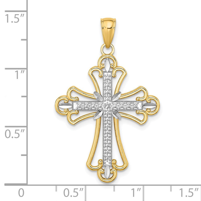 Million Charms 14K Yellow Gold Themed With Rhodium-Plated & Textured Block Relgious Cross Charm