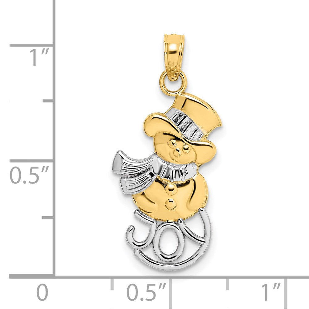 Million Charms 14K Yellow Gold Themed, Rhodium-plated Snowman With Joy Pendant