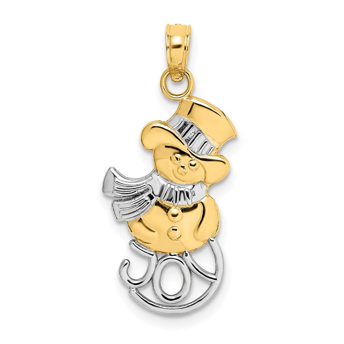 Million Charms 14K Yellow Gold Themed, Rhodium-plated Snowman With Joy Pendant
