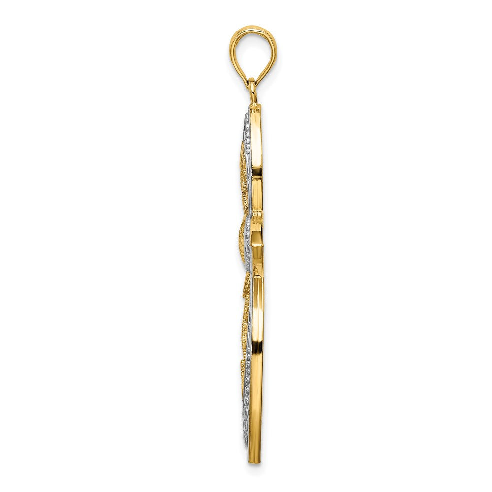 Million Charms 14K Yellow Gold Themed With Rhodium-Plated Beaded Filigree Relgious Cross Charm