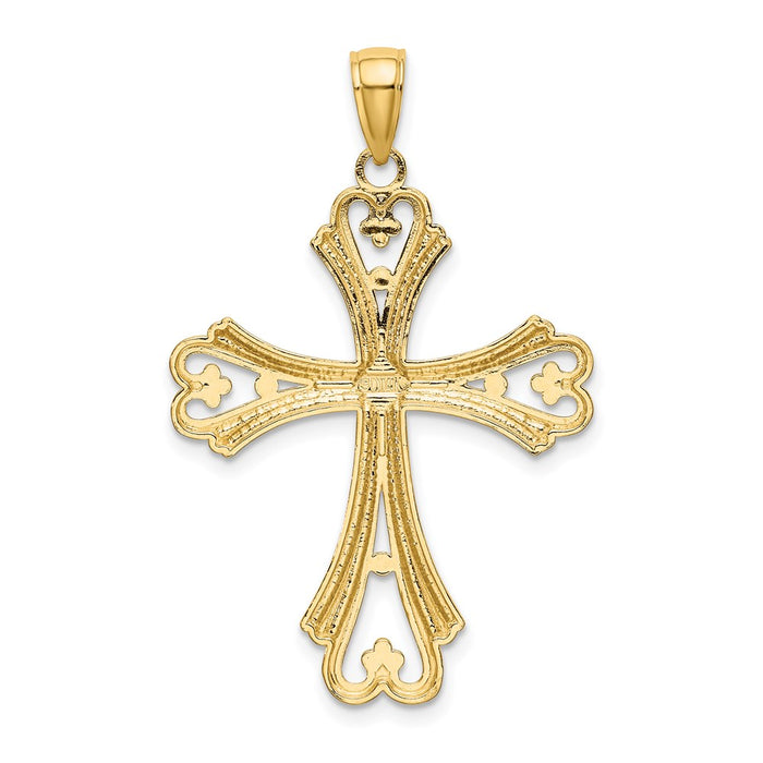 Million Charms 14K Yellow Gold Themed With Rhodium-Plated Beaded Heart Relgious Cross Charm