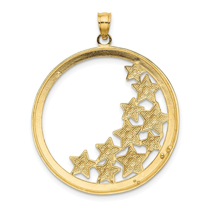 Million Charms 14K Yellow Gold Themed With Rhodium-plated Stars In Round Frame Charm