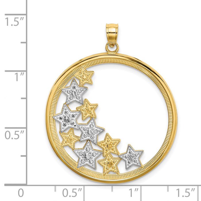 Million Charms 14K Yellow Gold Themed With Rhodium-plated Stars In Round Frame Charm