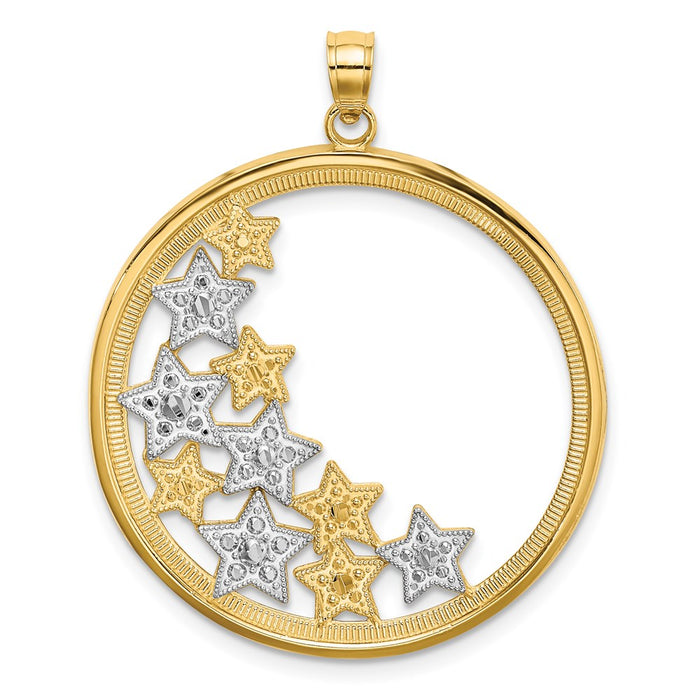 Million Charms 14K Yellow Gold Themed With Rhodium-plated Stars In Round Frame Charm