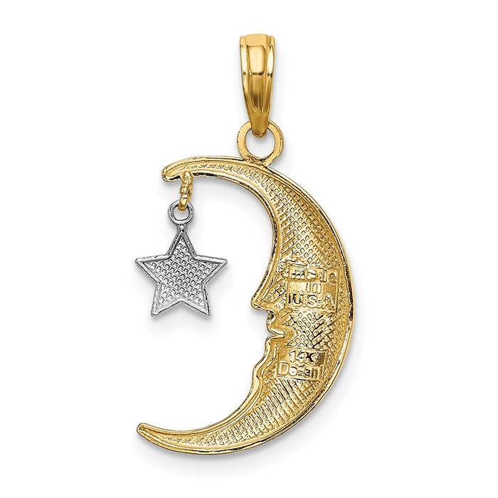 Million Charms 14K With Rhodium-plated Half Moon With Star Moveable Charm
