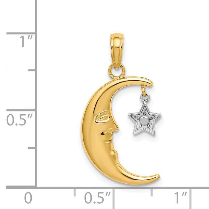 Million Charms 14K With Rhodium-plated Half Moon With Star Moveable Charm