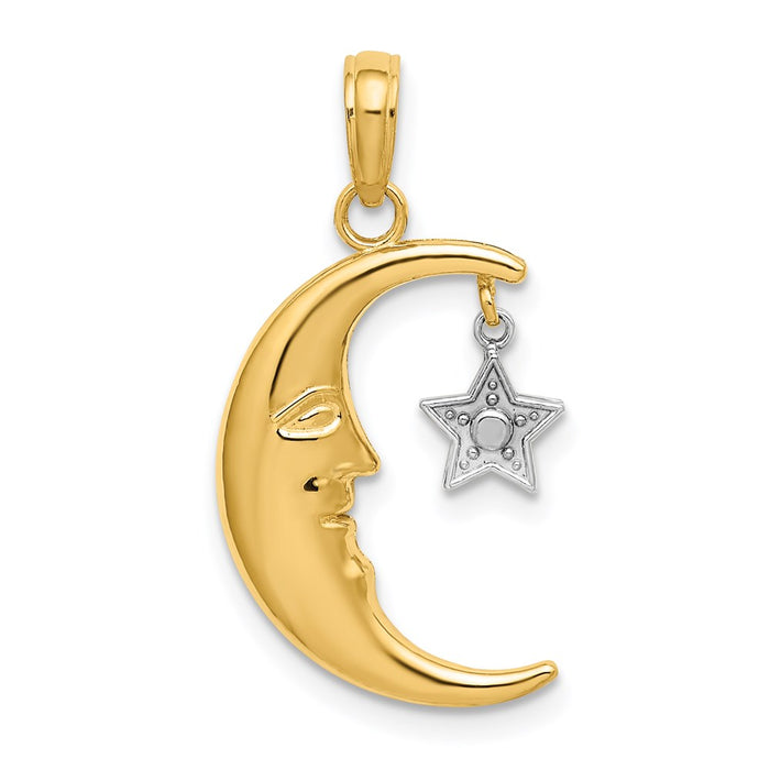 Million Charms 14K With Rhodium-plated Half Moon With Star Moveable Charm
