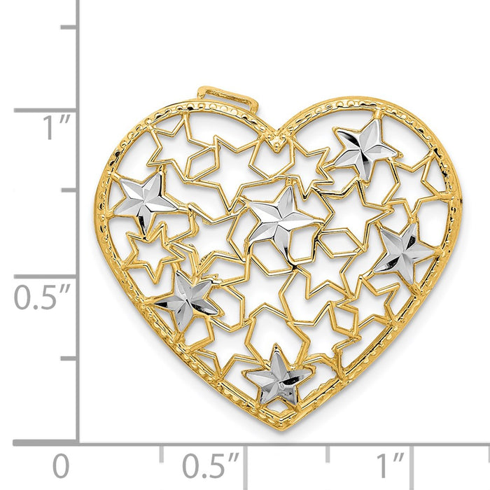 Million Charms 14K Yellow Gold Themed With Rhodium-plated Heart With Cut-Out Stars Pendant