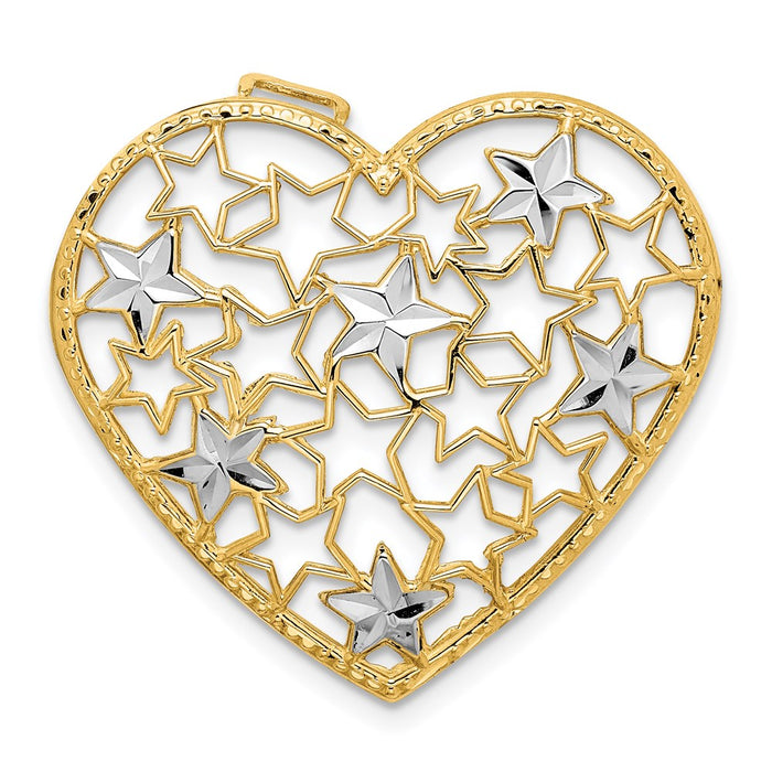 Million Charms 14K Yellow Gold Themed With Rhodium-plated Heart With Cut-Out Stars Pendant