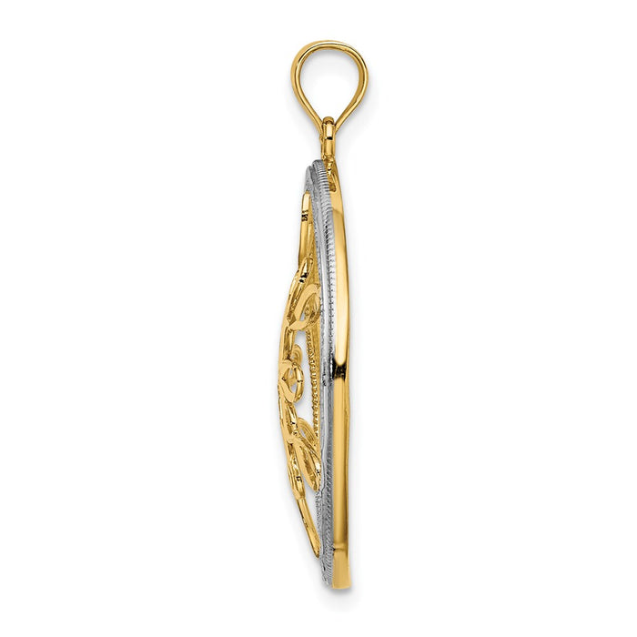 Million Charms 14K Yellow Gold Themed With Rhodium-Plated Teardop Diamond-Cut Clutster Charm