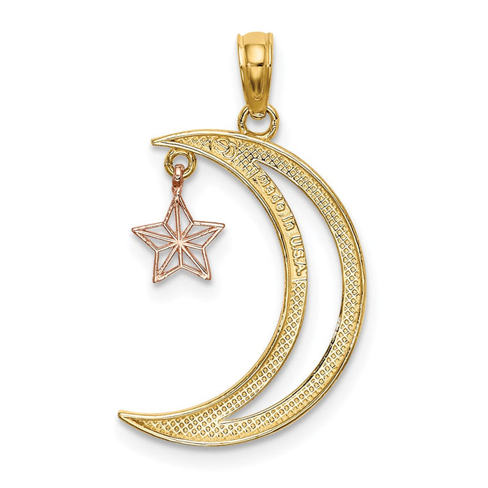 Million Charms 14K Yellow & Rose Gold Themed With Rhodium-plated Moon With Star Moveable Charm