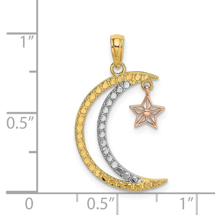 Million Charms 14K Yellow & Rose Gold Themed With Rhodium-plated Moon With Star Moveable Charm