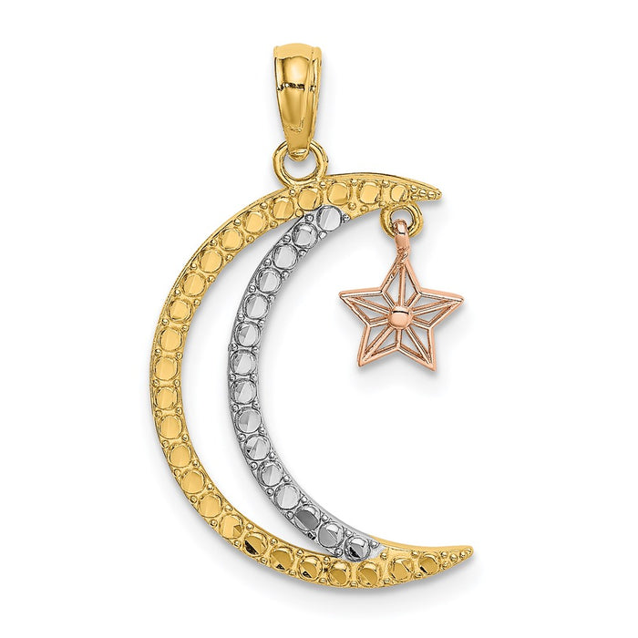 Million Charms 14K Yellow & Rose Gold Themed With Rhodium-plated Moon With Star Moveable Charm