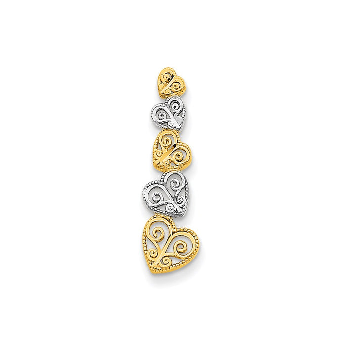 Million Charms 14K Two-Tone Polished Filigree Vertical Hearts Chain Slide