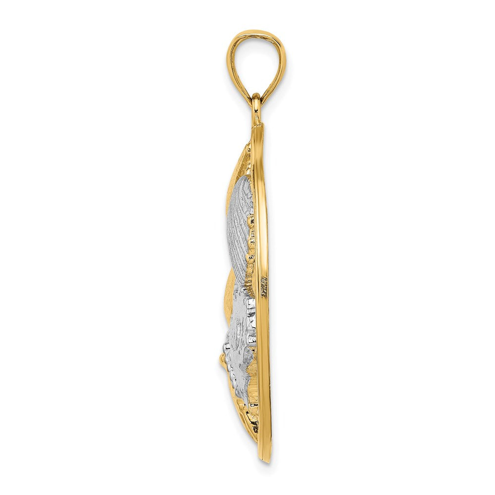 Million Charms 14K Yellow Gold Themed With Rhodium-Plated Shell Cluster In Round Frame Charm