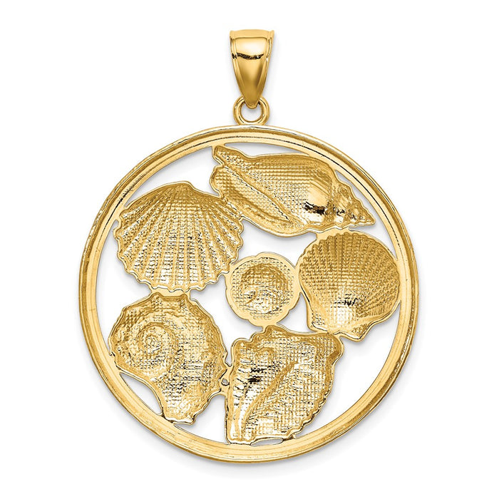 Million Charms 14K Yellow Gold Themed With Rhodium-Plated Shell Cluster In Round Frame Charm
