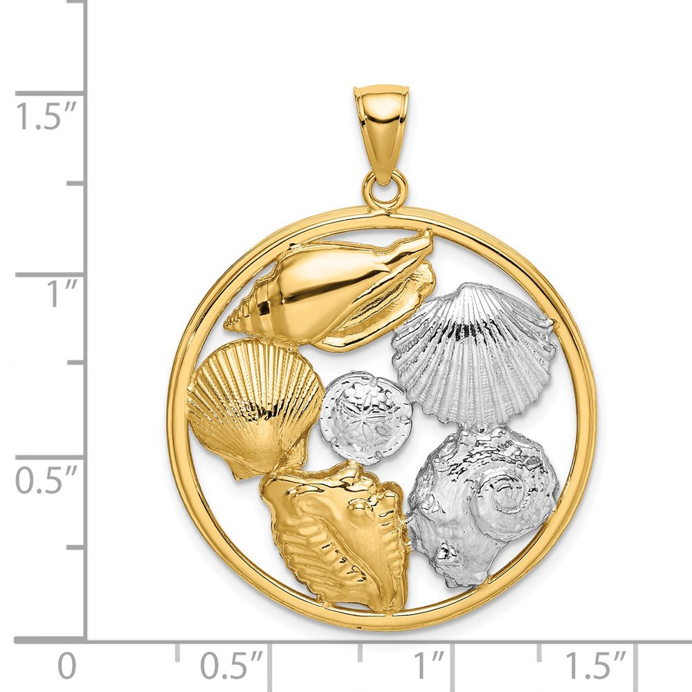 Million Charms 14K Yellow Gold Themed With Rhodium-Plated Shell Cluster In Round Frame Charm