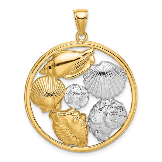 Million Charms 14K Yellow Gold Themed With Rhodium-Plated Shell Cluster In Round Frame Charm