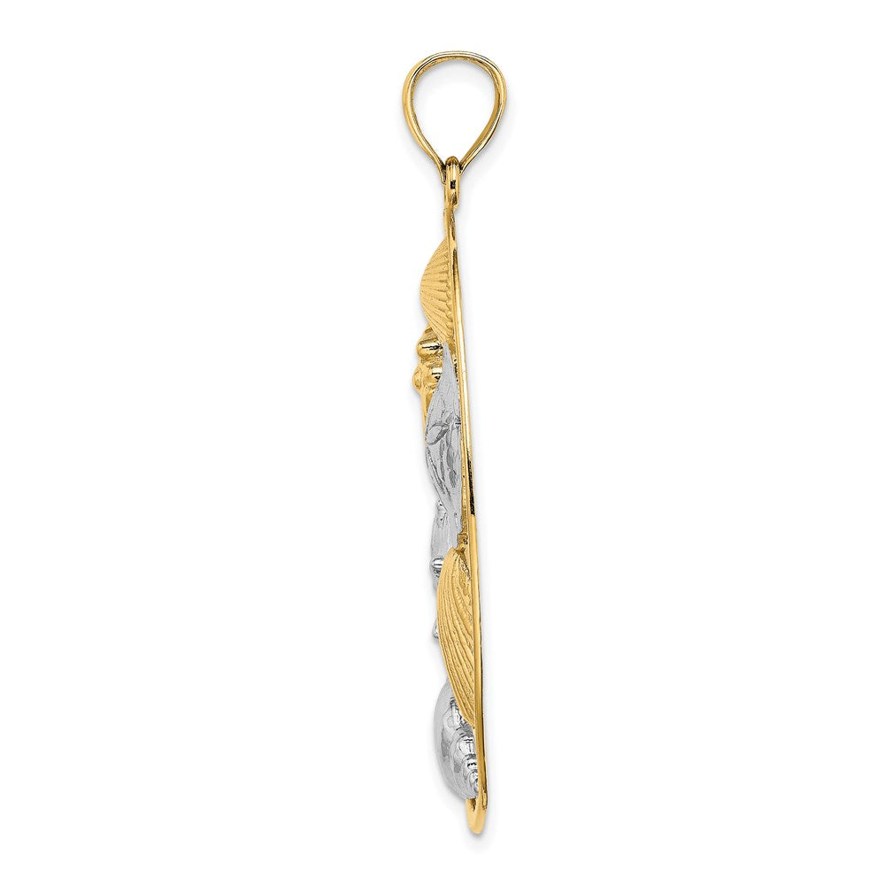 Million Charms 14K Yellow Gold Themed With Rhodium-Plated Shell Cluster In Oval Frame Charm