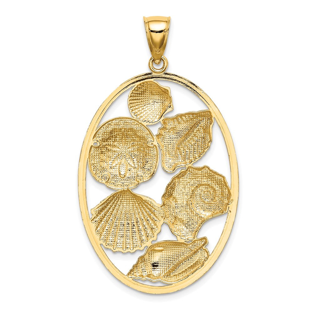 Million Charms 14K Yellow Gold Themed With Rhodium-Plated Shell Cluster In Oval Frame Charm