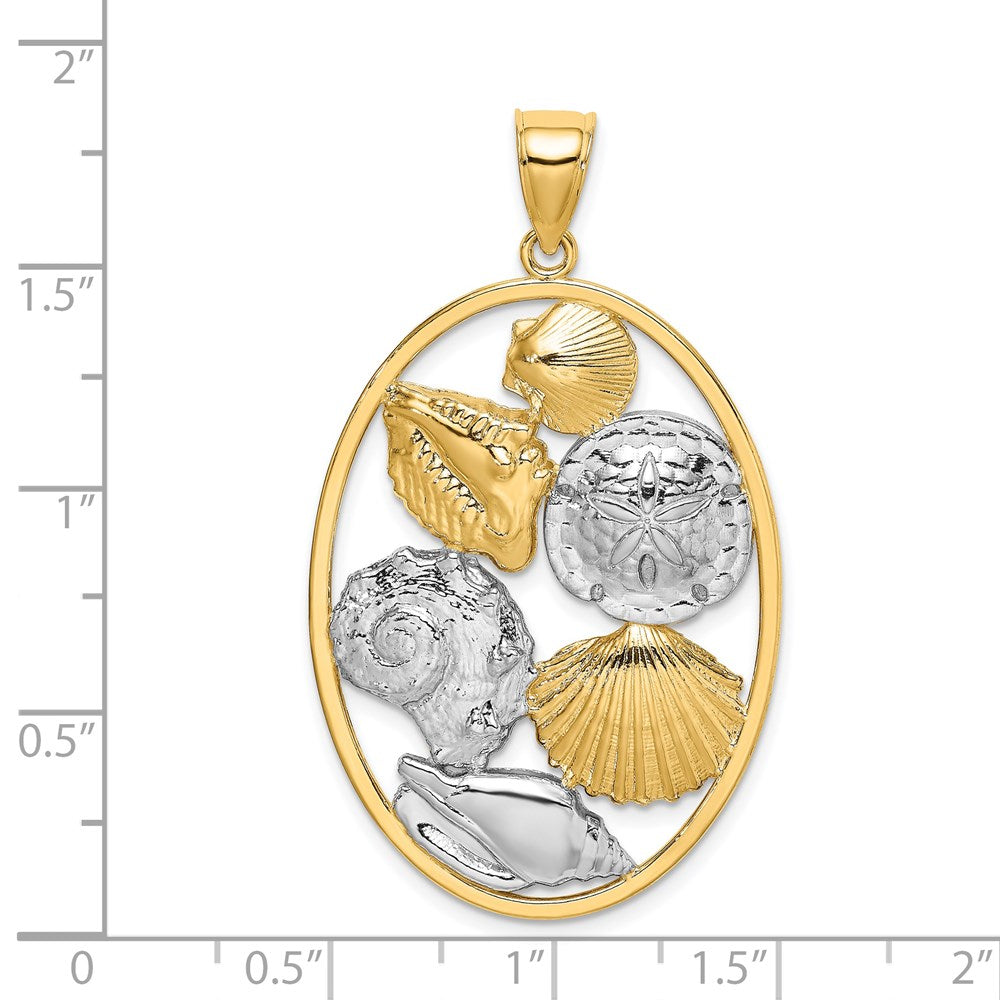 Million Charms 14K Yellow Gold Themed With Rhodium-Plated Shell Cluster In Oval Frame Charm