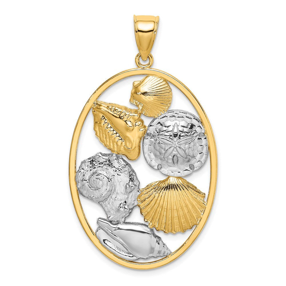 Million Charms 14K Yellow Gold Themed With Rhodium-Plated Shell Cluster In Oval Frame Charm