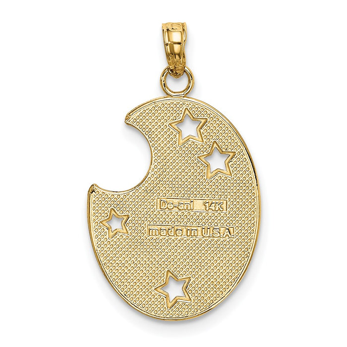 Million Charms 14K Yellow Gold Themed With Rhodium-Plated Wish Dream Believe With Moon & Stars Charm