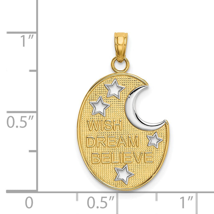 Million Charms 14K Yellow Gold Themed With Rhodium-Plated Wish Dream Believe With Moon & Stars Charm