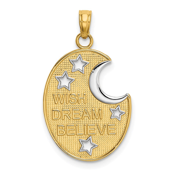 Million Charms 14K Yellow Gold Themed With Rhodium-Plated Wish Dream Believe With Moon & Stars Charm