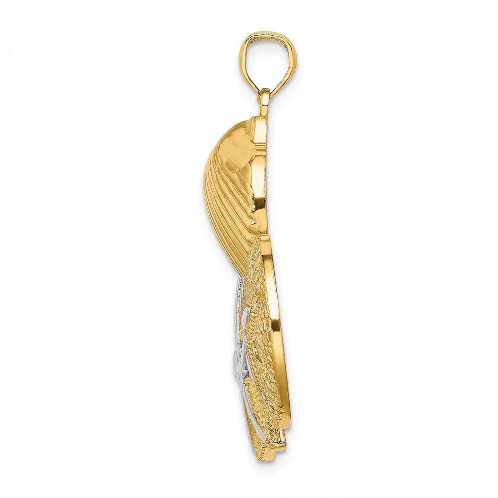 Million Charms 14K Yellow Gold Themed With Rhodium-Plated Scallop, Nautical Starfish & Sand Dollar Cluster Charm