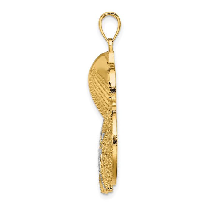 Million Charms 14K Yellow Gold Themed With Rhodium-Plated Diamond-Cut Scallop, Starfish, & Sand Dollar Cluster Charm